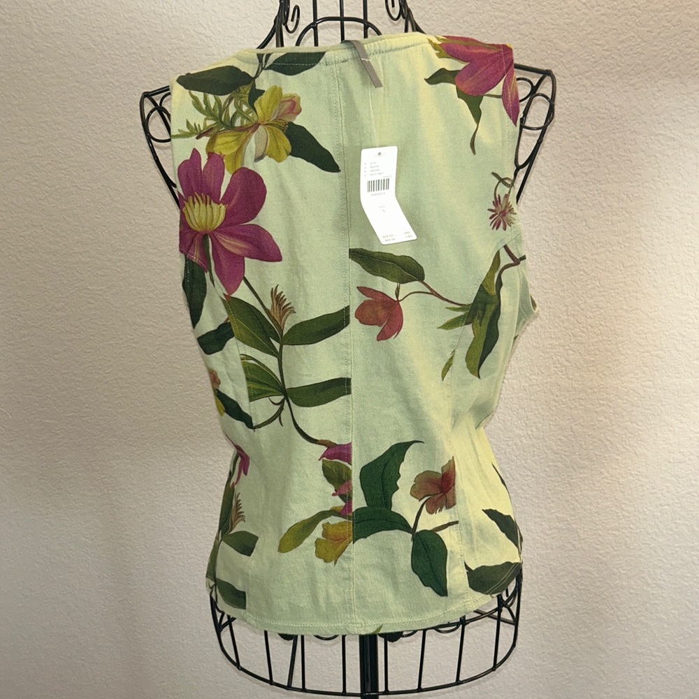 Anthropologie Green Floral Cotton Gathered Tank Top - Picture 6 of 10